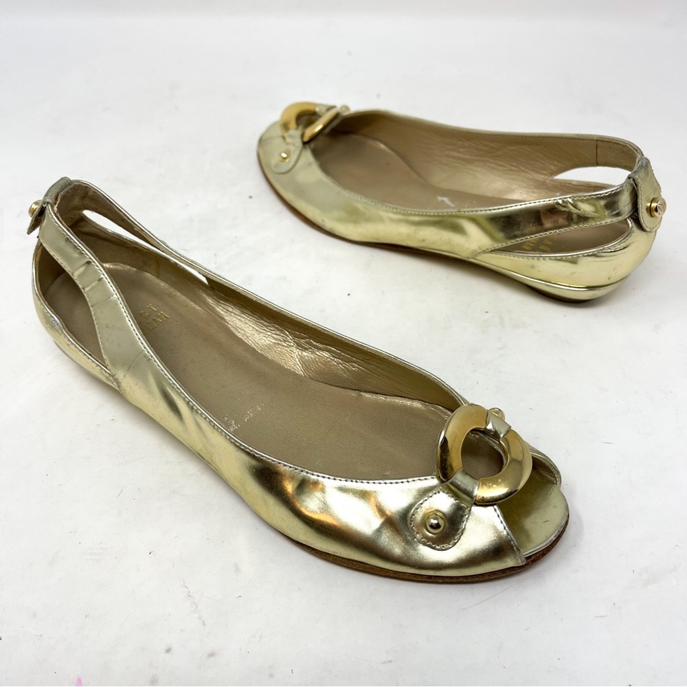 STUART WEITZMAN Genuine Leather Peep Toe Metallic GOLD  FLATS SIZE 5